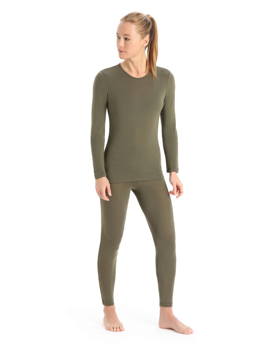 Base Layers Icebreaker Merino 175 Everyday Long Sleeve Crewe Thermal Top Damskie Oliwkowe | PL 1038KORI